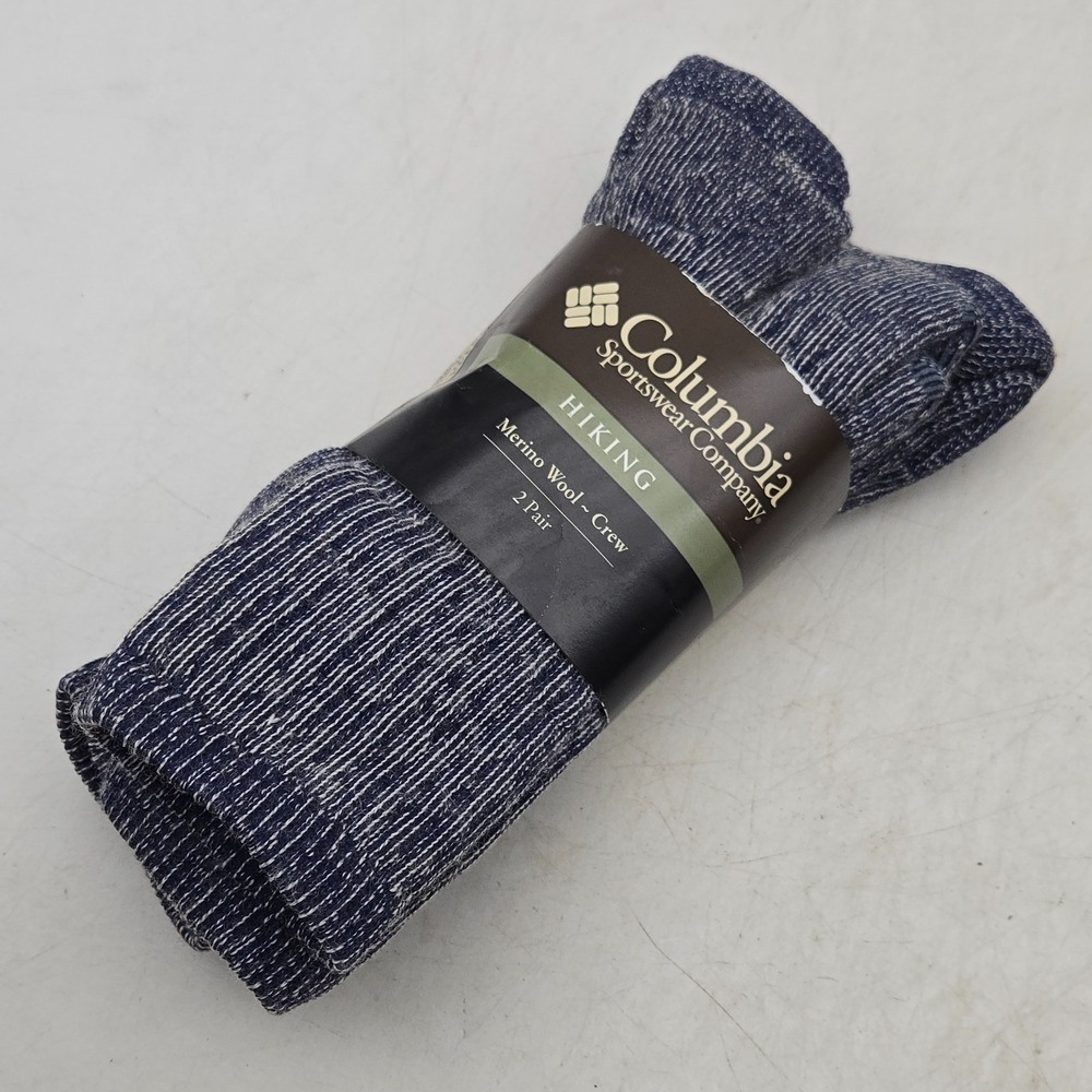 Columbia Falmouth II Merino Wool Hiking Socks 2 Pair Blue Mens 5-8 Women 5.5-8.5